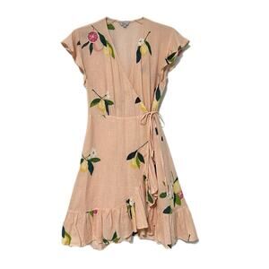 Rails Koreen Linen Blend Pink Grapefruit Wrap Dress Size Small Lined